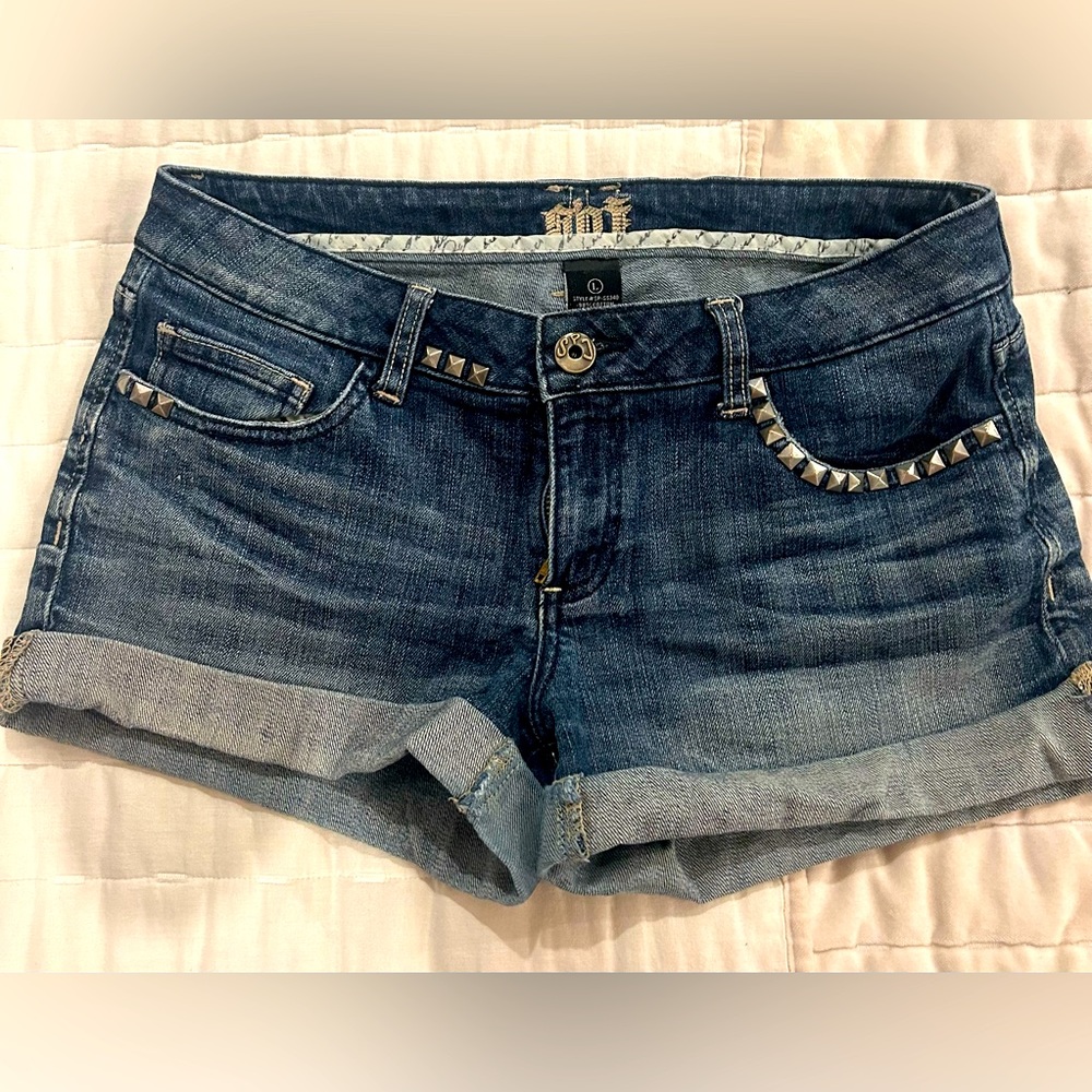 Denim Jean Shorts, cuffed with with studs